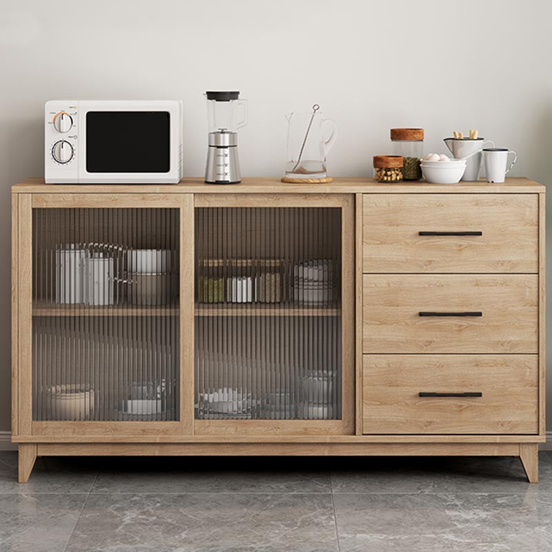 Modern Engineered Wood Dining Server Glass Doors Sideboard with Drawers and Storage