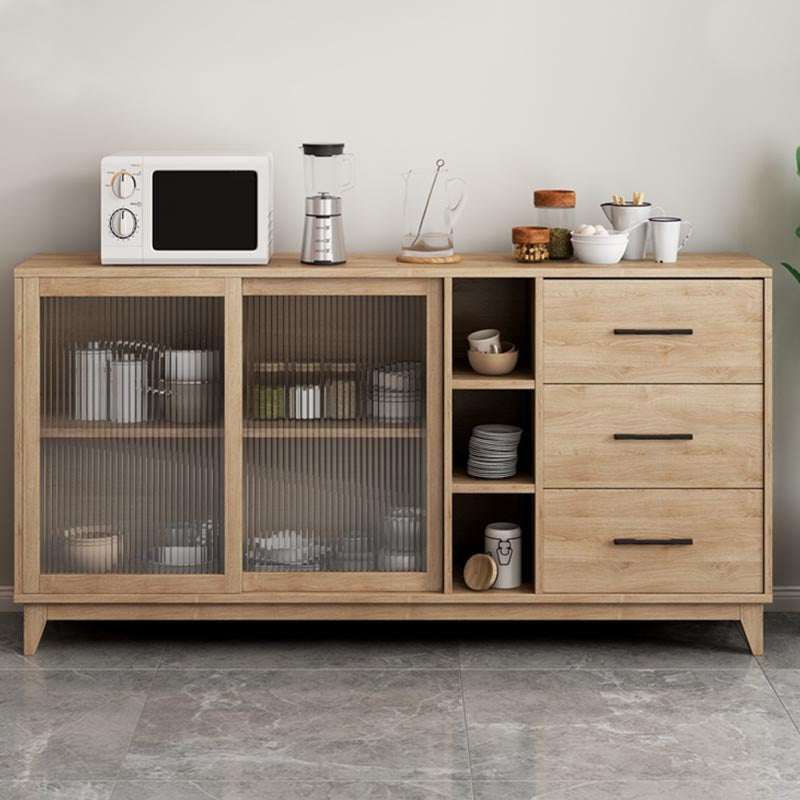 Modern Engineered Wood Dining Server Glass Doors Sideboard with Drawers and Storage