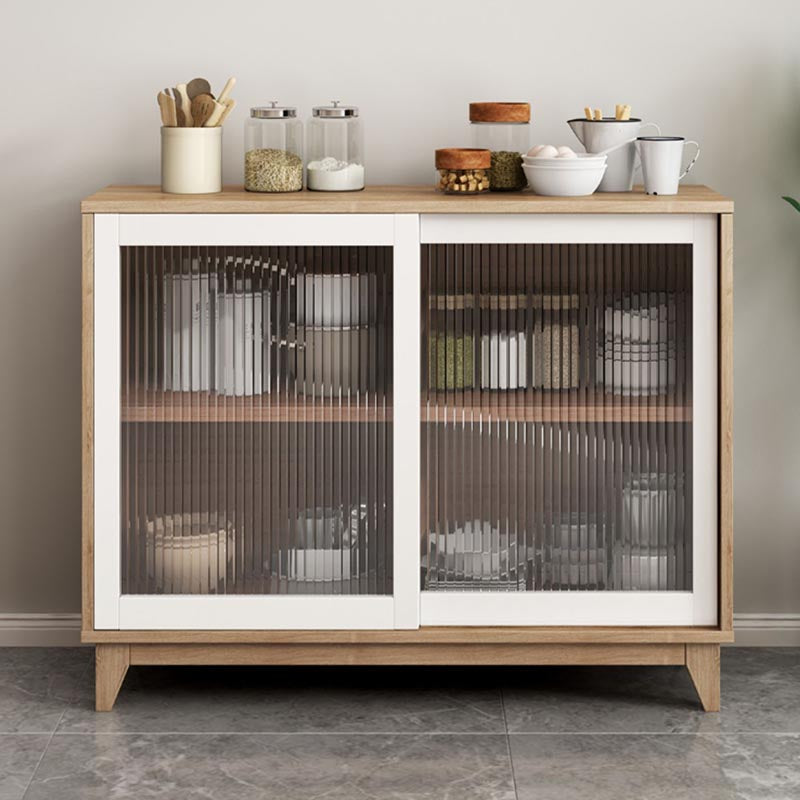 Modern Engineered Wood Dining Server Glass Doors Sideboard with Drawers and Storage