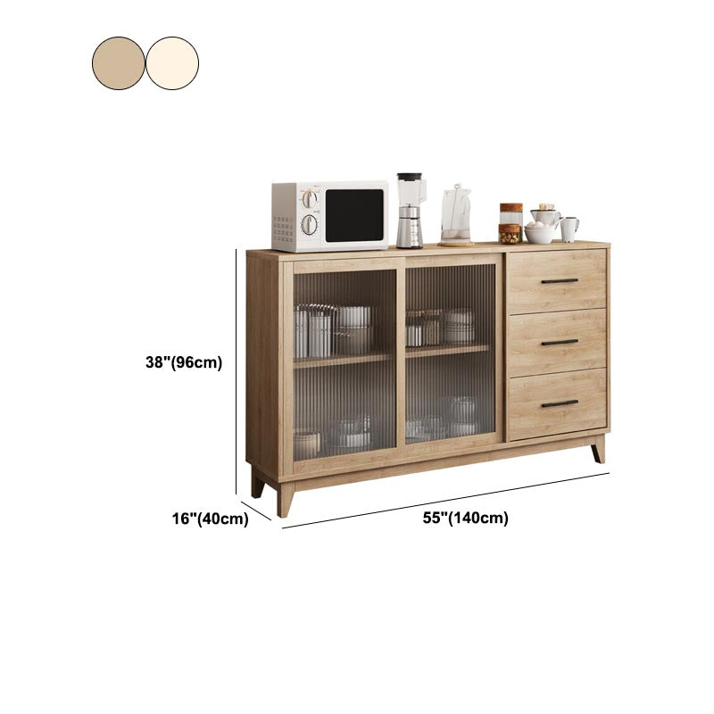 Modern Engineered Wood Dining Server Glass Doors Sideboard with Drawers and Storage