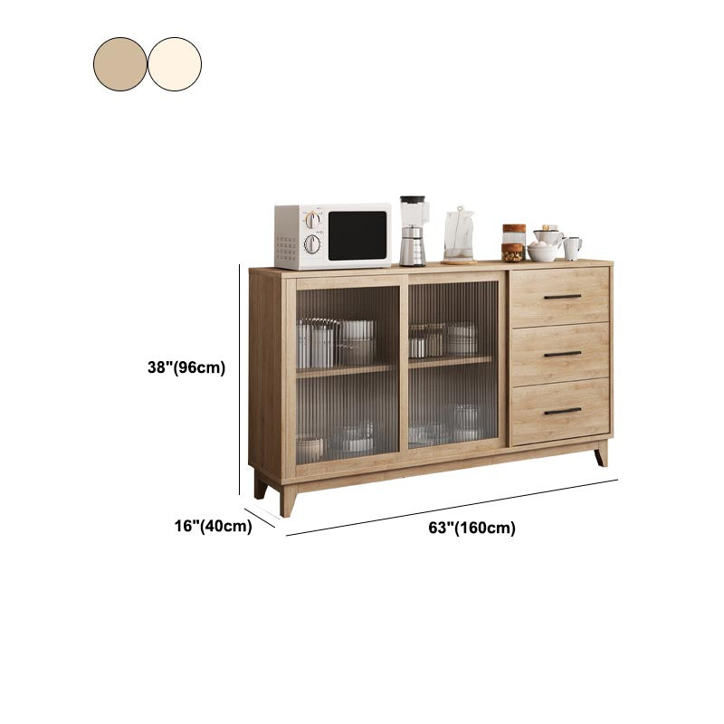 Modern Engineered Wood Dining Server Glass Doors Sideboard with Drawers and Storage