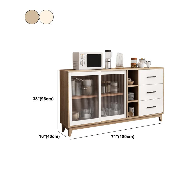 Modern Engineered Wood Dining Server Glass Doors Sideboard with Drawers and Storage