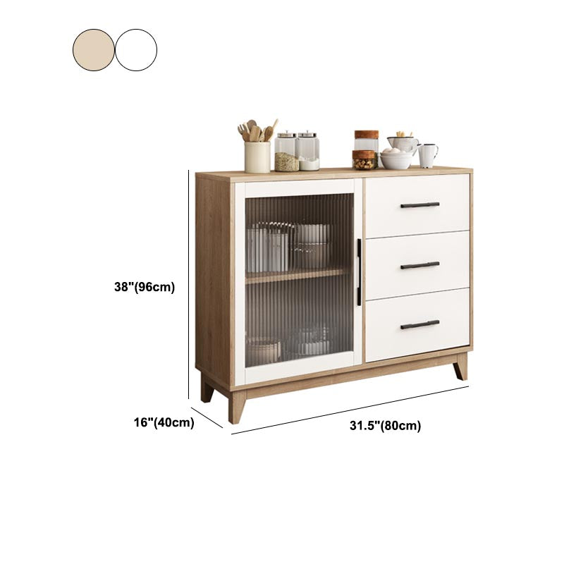 Modern Engineered Wood Dining Server Glass Doors Sideboard with Drawers and Storage