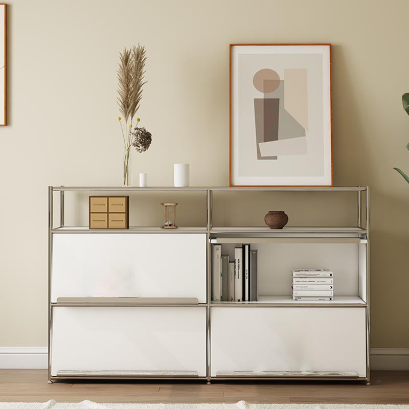 Contemporary Metal Sideboard with Drawers White Dining Buffet for Living Room