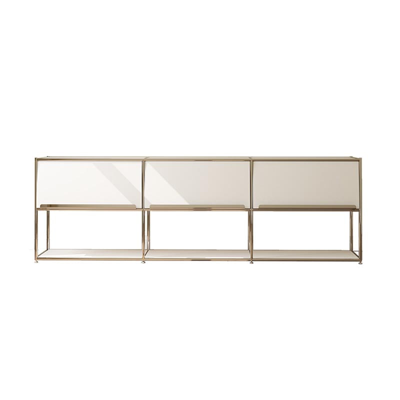 Contemporary Metal Sideboard with Drawers White Dining Buffet for Living Room