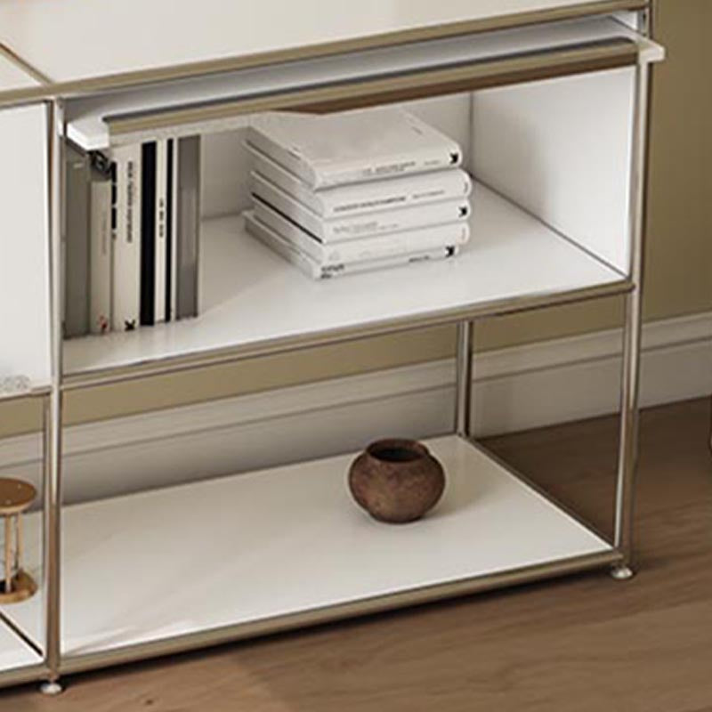 Contemporary Metal Sideboard with Drawers White Dining Buffet for Living Room