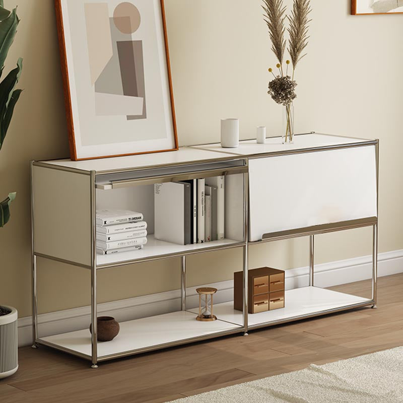 Contemporary Metal Sideboard with Drawers White Dining Buffet for Living Room