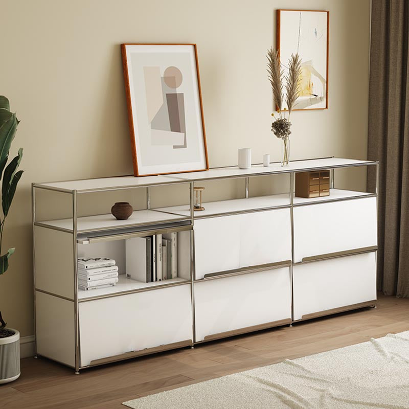 Contemporary Metal Sideboard with Drawers White Dining Buffet for Living Room