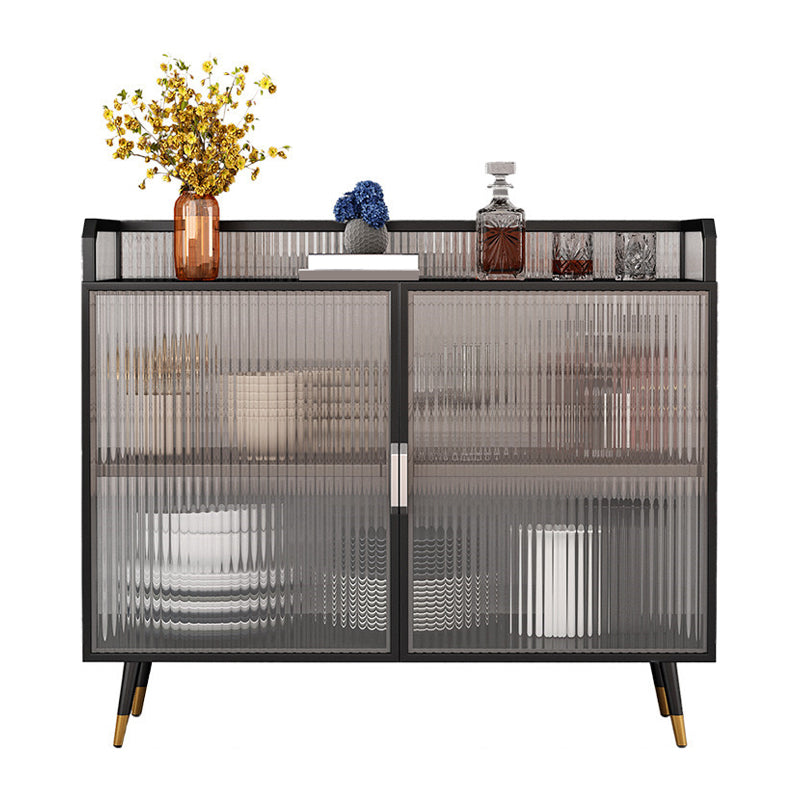 Polished Finish Metal Sideboard Glam Indoor Dining Server with Clear Glass Doors