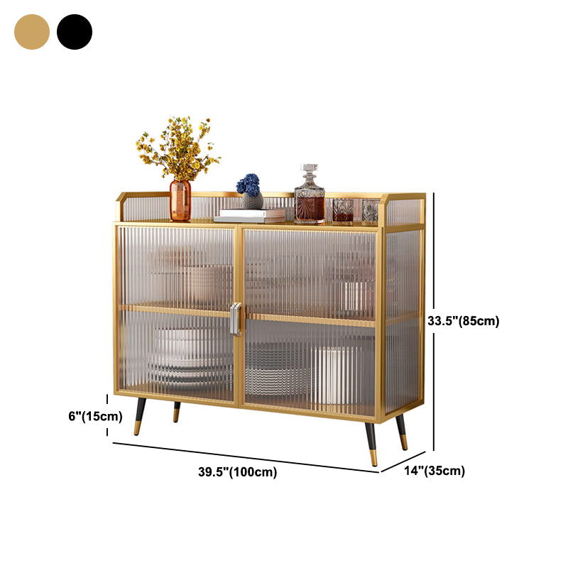 Polished Finish Metal Sideboard Glam Indoor Dining Server with Clear Glass Doors