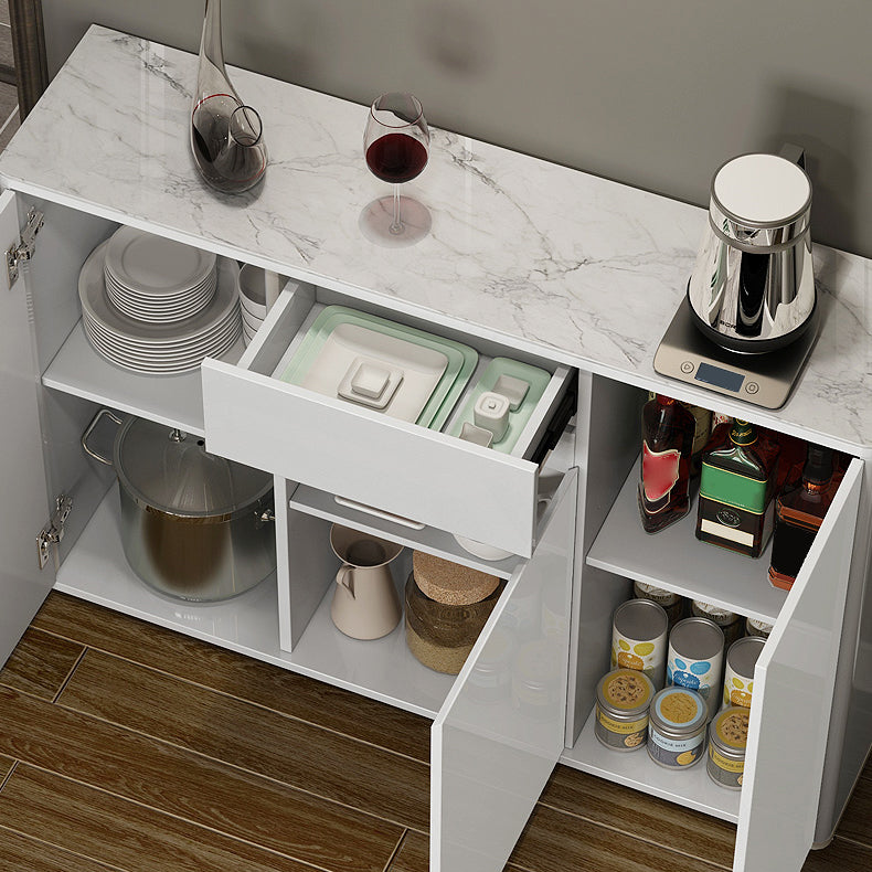 White Buffet Sideboard Stone and Engineered Wood Sideboard Table