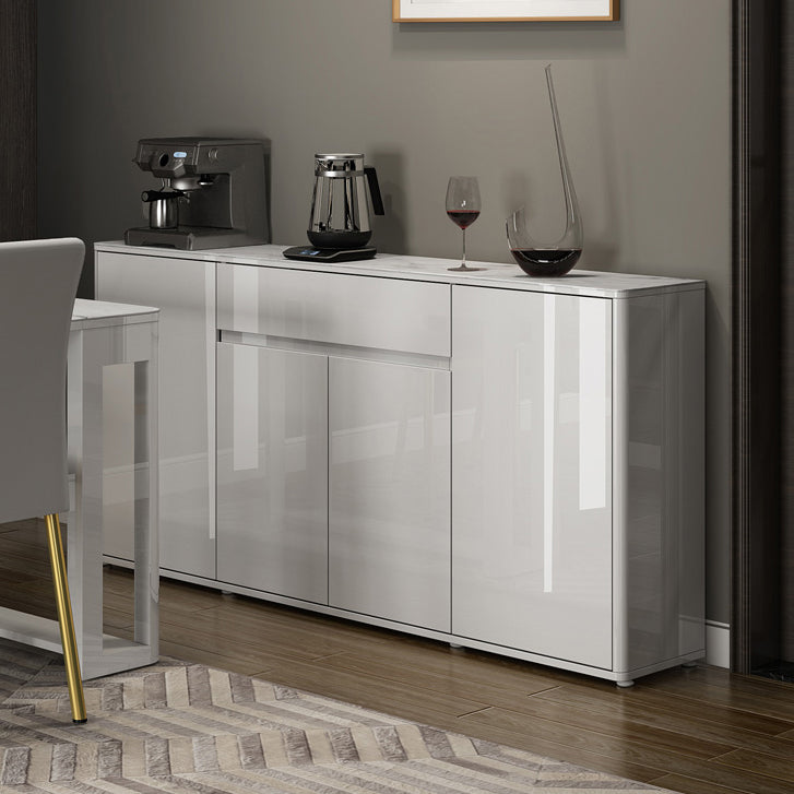 White Buffet Sideboard Stone and Engineered Wood Sideboard Table