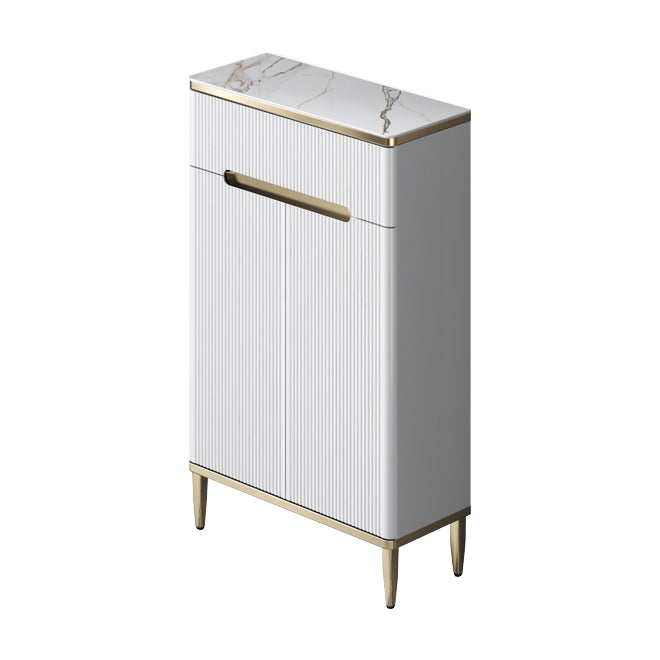 Glam White Dining Server Stone and Engineered Wood Buffet Server