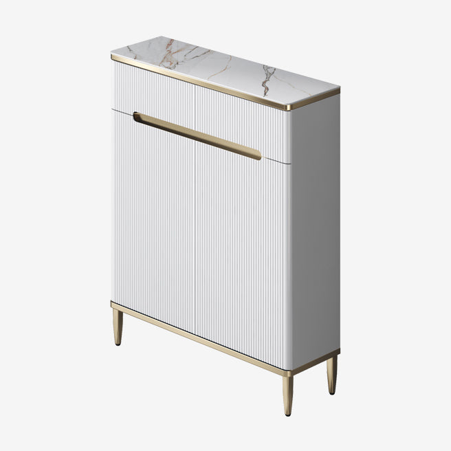 Glam White Dining Server Stone and Engineered Wood Buffet Server