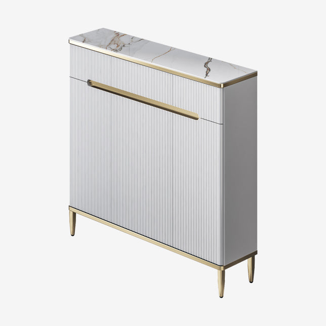 Glam White Dining Server Stone and Engineered Wood Buffet Server