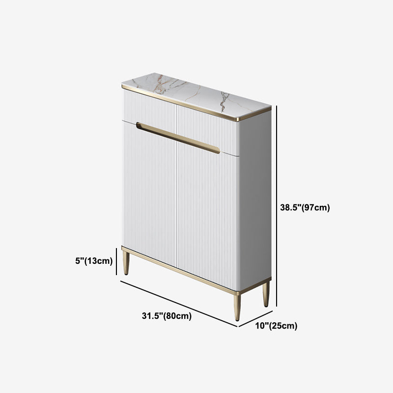 Glam White Dining Server Stone and Engineered Wood Buffet Server