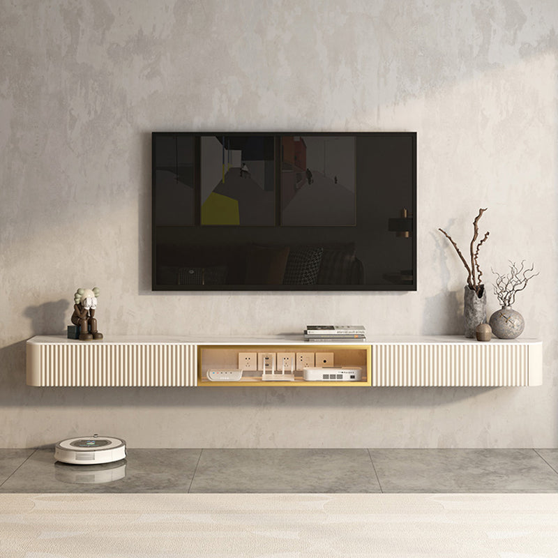 7.87"H TV Stand Glam Style Wall-mounted White TV Console with 2 Drawers