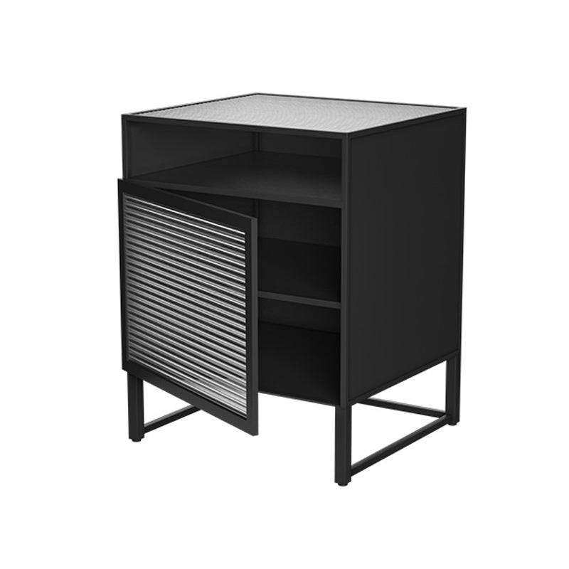 Modern Metal Night Table Cabinets Glass Top Bed Nightstand for Bedroom