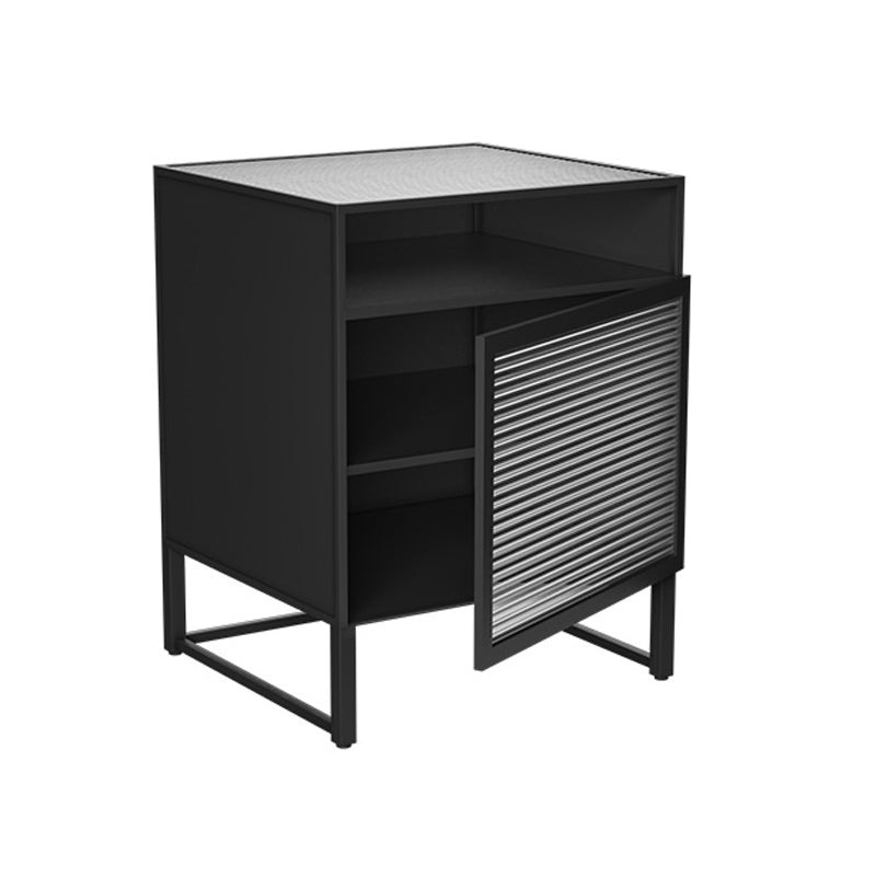 Modern Metal Night Table Cabinets Glass Top Bed Nightstand for Bedroom