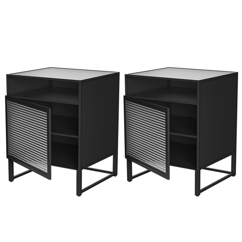 Modern Metal Night Table Cabinets Glass Top Bed Nightstand for Bedroom