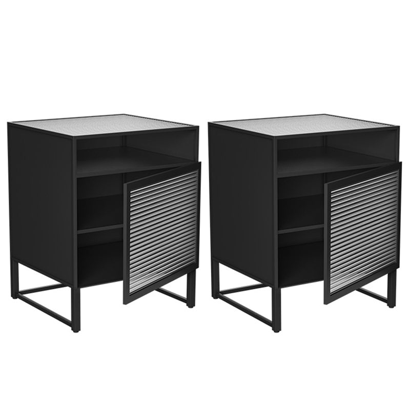 Modern Metal Night Table Cabinets Glass Top Bed Nightstand for Bedroom