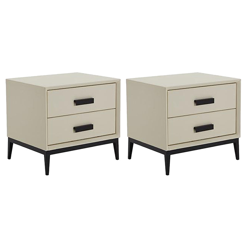 Contemporary Leather Accent Table Nightstand 18.11" Tall 2 Drawers Bed Nightstand