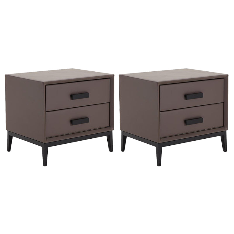 Contemporary Leather Accent Table Nightstand 18.11" Tall 2 Drawers Bed Nightstand