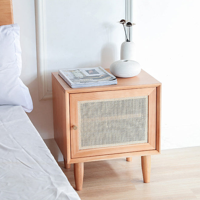 Contemporary Lower Shelf Nightstand Rattan Bedside Cabinet with Drawer for Bedroom