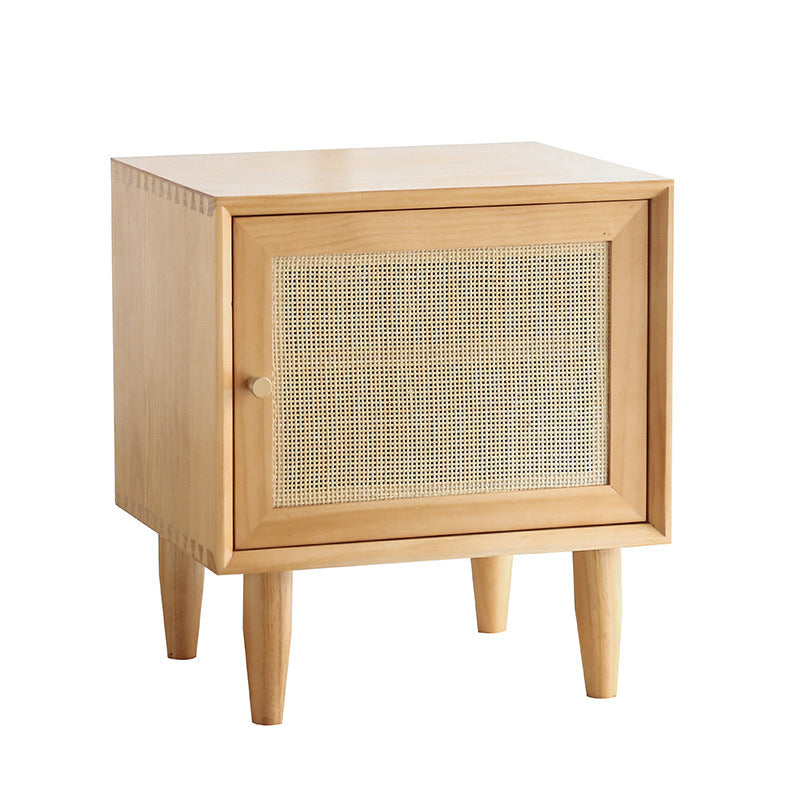 Contemporary Lower Shelf Nightstand Rattan Bedside Cabinet with Drawer for Bedroom