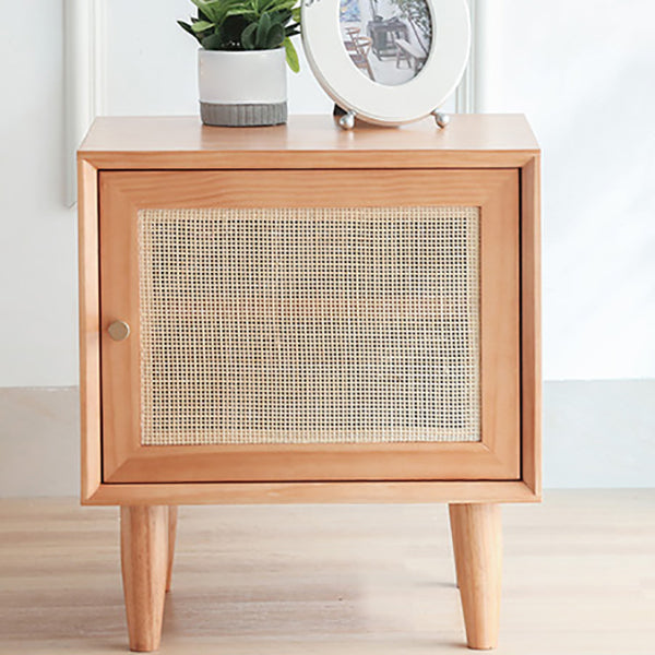 Contemporary Lower Shelf Nightstand Rattan Bedside Cabinet with Drawer for Bedroom