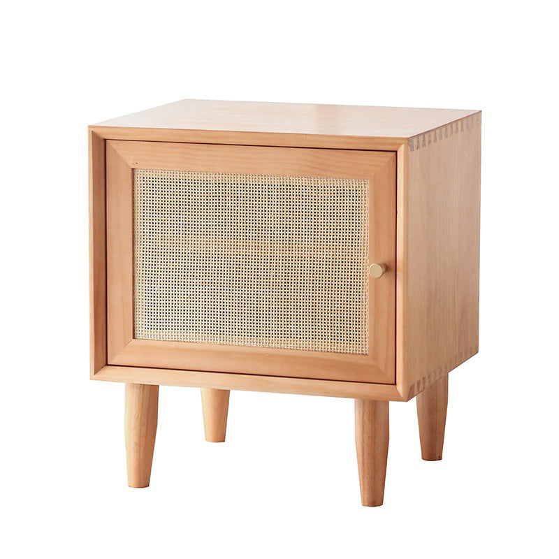 Contemporary Lower Shelf Nightstand Rattan Bedside Cabinet with Drawer for Bedroom