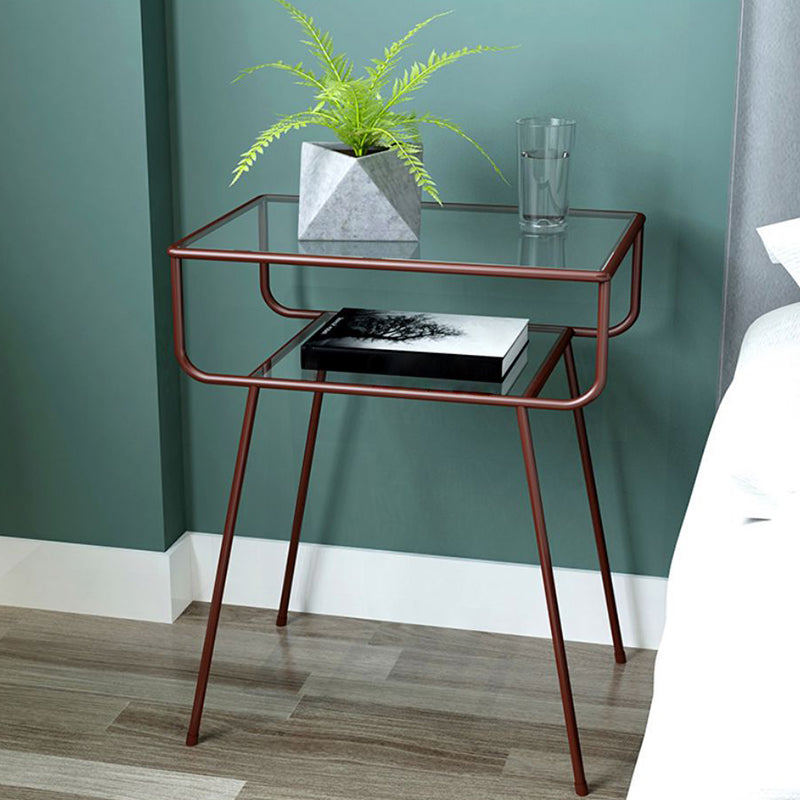 23.62" Tall 2-shelf Bedside Cabinet Glass Top Night Table with Legs