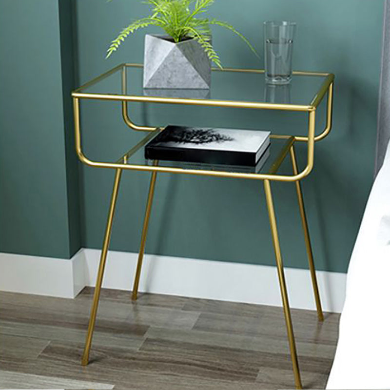 23.62" Tall 2-shelf Bedside Cabinet Glass Top Night Table with Legs