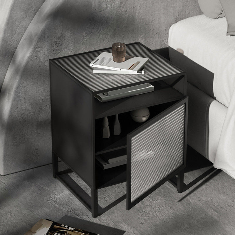 Modern Glass Nightstand Black/White 1 Door Night Table ,23" Tall