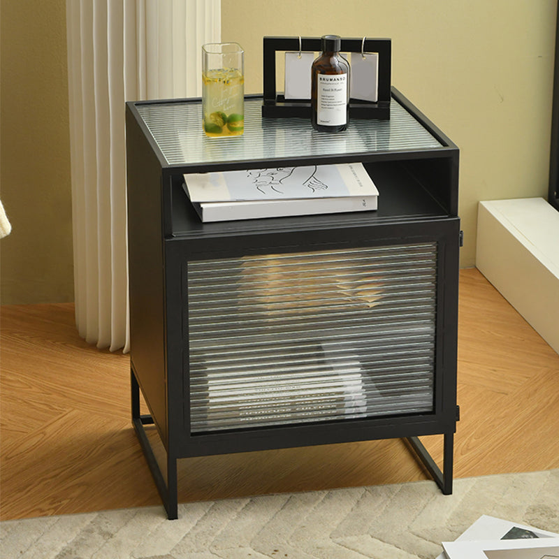 Modern Metal Night Table Glass Door Bedside Cabinet for Bedroom