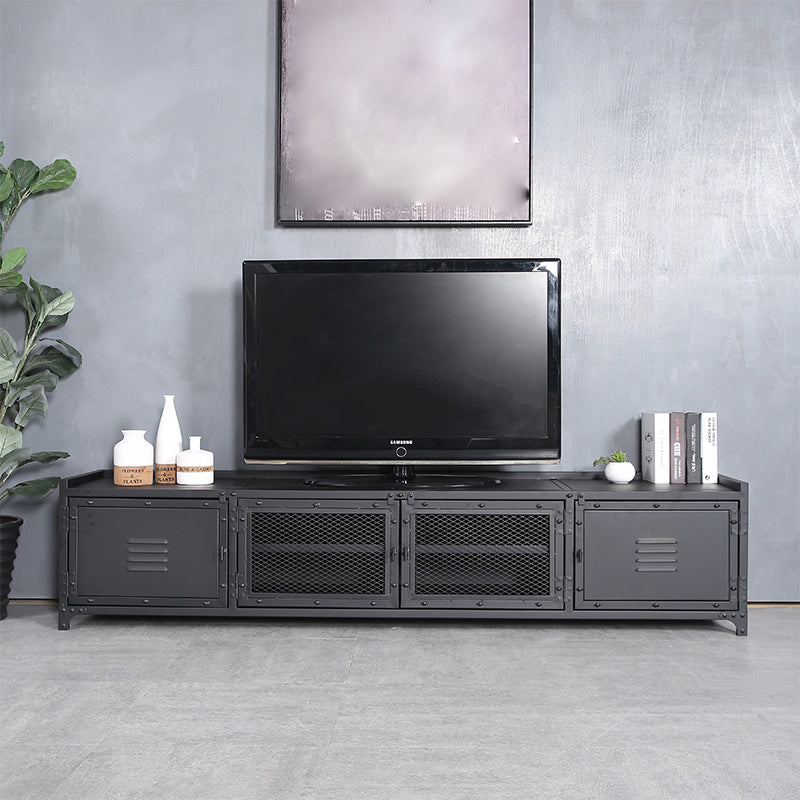 Industrial Style Metal TV Stand Black Colour Enclosed Storage TV Console with Cabinet