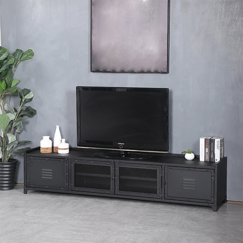 Industrial Style Metal TV Stand Black Colour Enclosed Storage TV Console with Cabinet