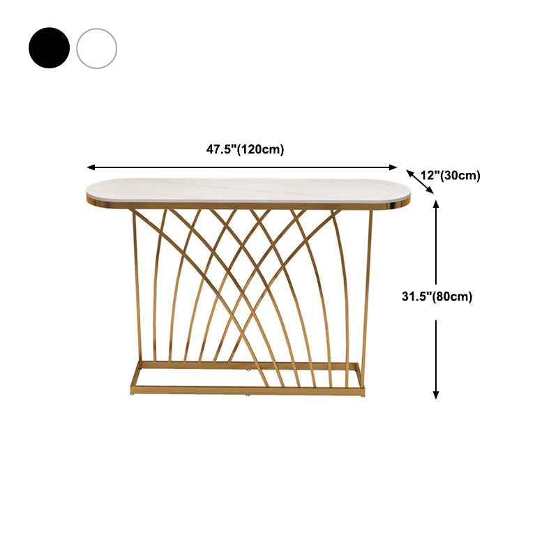 Glam Stone Console Sofa Table Oval Console Accent Table for Hall