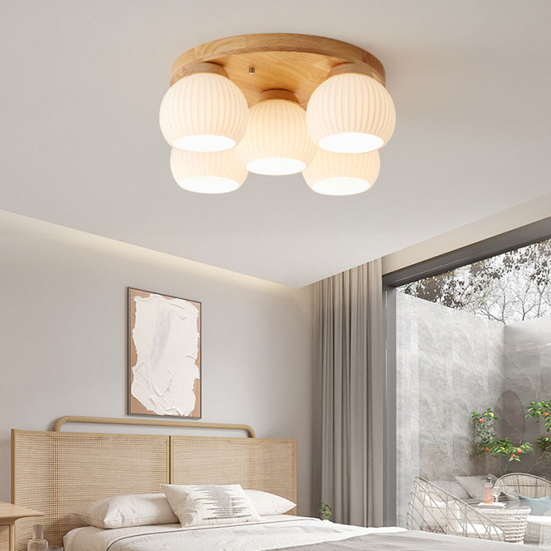 Japanese Style Ceiling Lamp Circle Shape Ceiling Light with Glass Shade for Bedroom