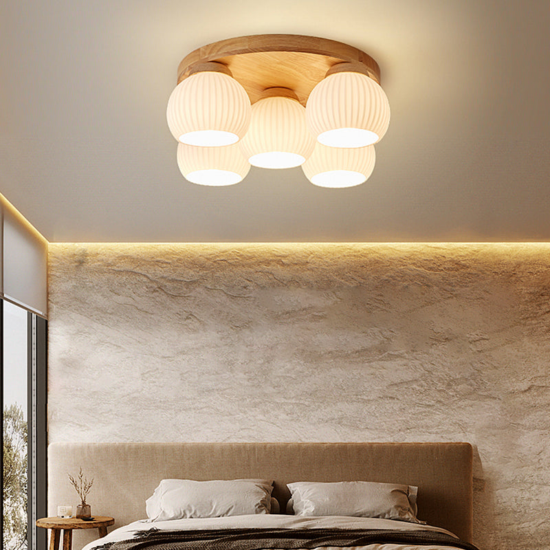 Japanese Style Ceiling Lamp Circle Shape Ceiling Light with Glass Shade for Bedroom