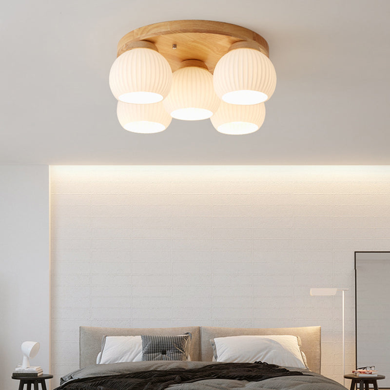 Japanese Style Ceiling Lamp Circle Shape Ceiling Light with Glass Shade for Bedroom