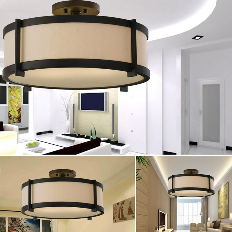 Nordic Style Ceiling Light Circle Shape Ceiling Lamp with Fabric Shade for Living Room