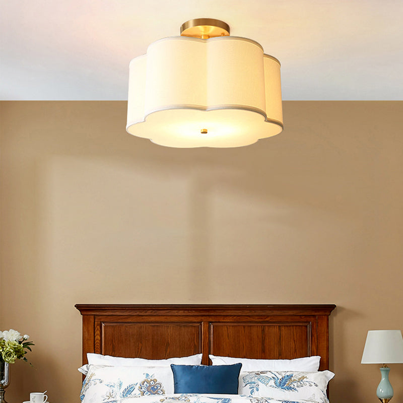 American Style Ceiling Light Geometry Shape Ceiling Lamp with Fabric Shade for Bedroom