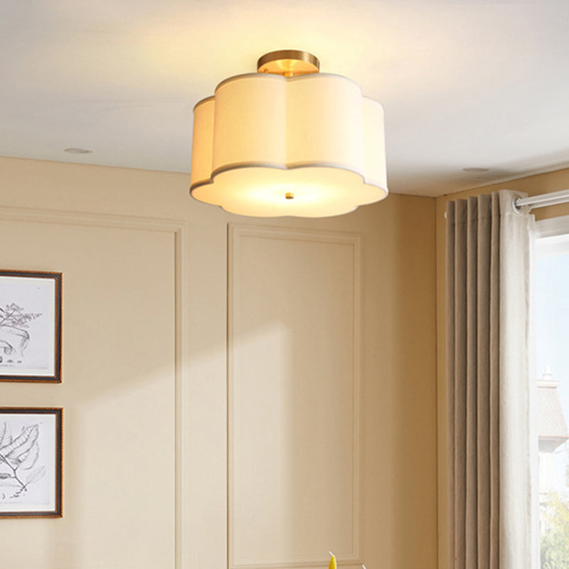 American Style Ceiling Light Geometry Shape Ceiling Lamp with Fabric Shade for Bedroom