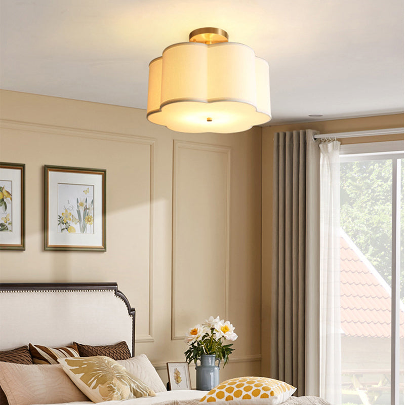 American Style Ceiling Light Geometry Shape Ceiling Lamp with Fabric Shade for Bedroom