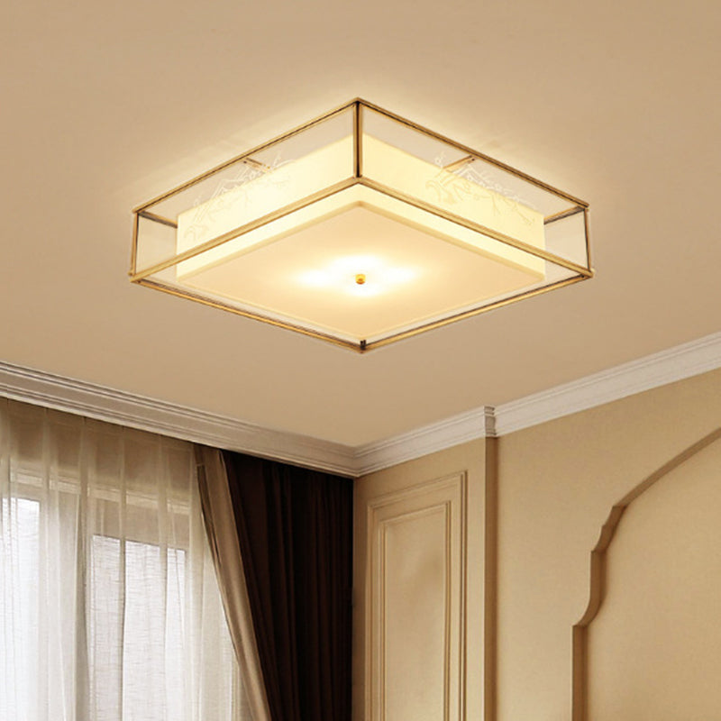 Fabric Geometric Shape Flush Ceiling Light Modern 3 Lights Flush Light Fixtures in Gold