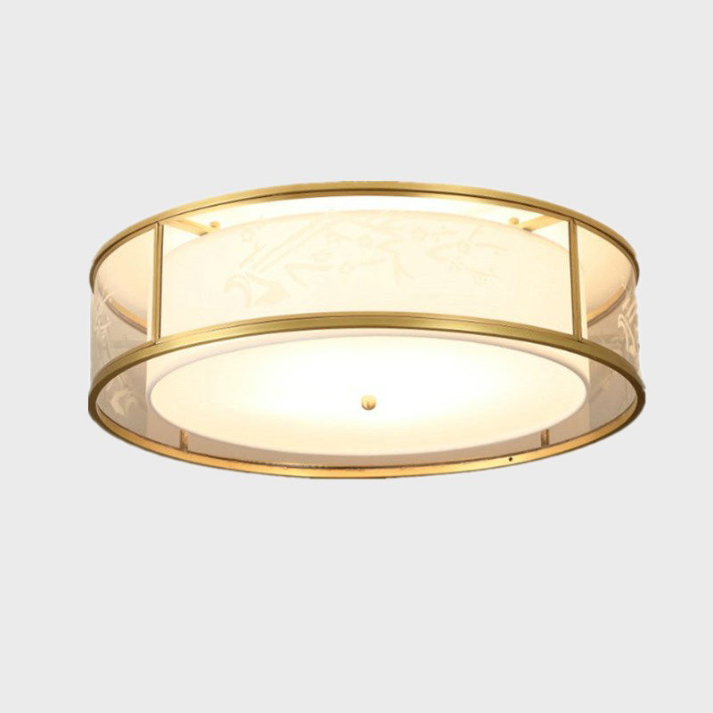 Fabric Geometric Shape Flush Ceiling Light Modern 3 Lights Flush Light Fixtures in Gold