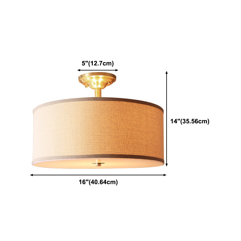 Fabric Cylinder Shape Flush Ceiling Light Modern Multi Lights Flush Light Fixture in Brass