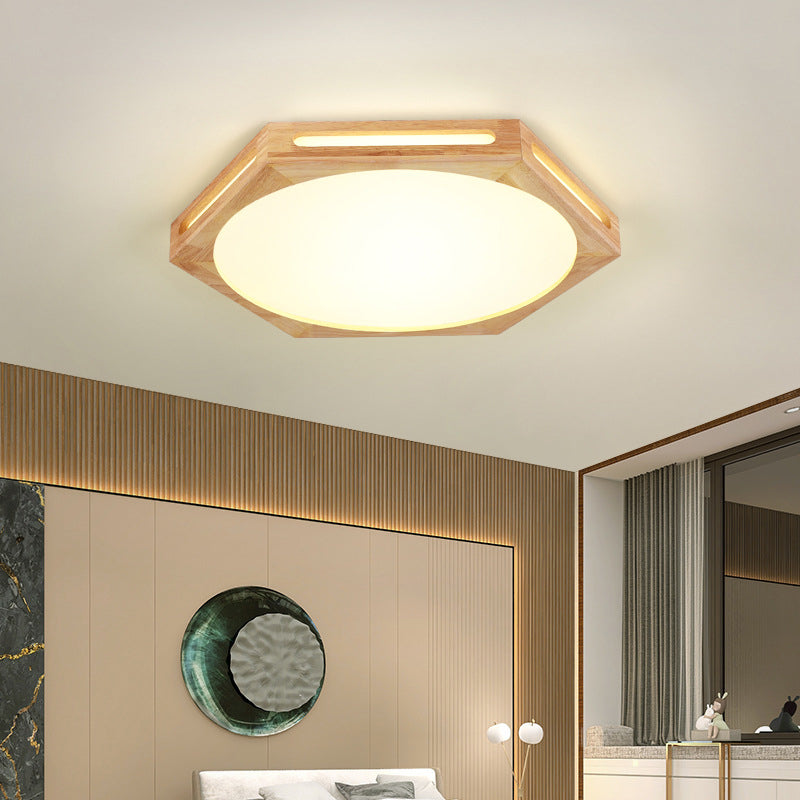 Wood Geometric Shape Flush Ceiling Light Modern 1 Light Flush Light Fixtures in Brown