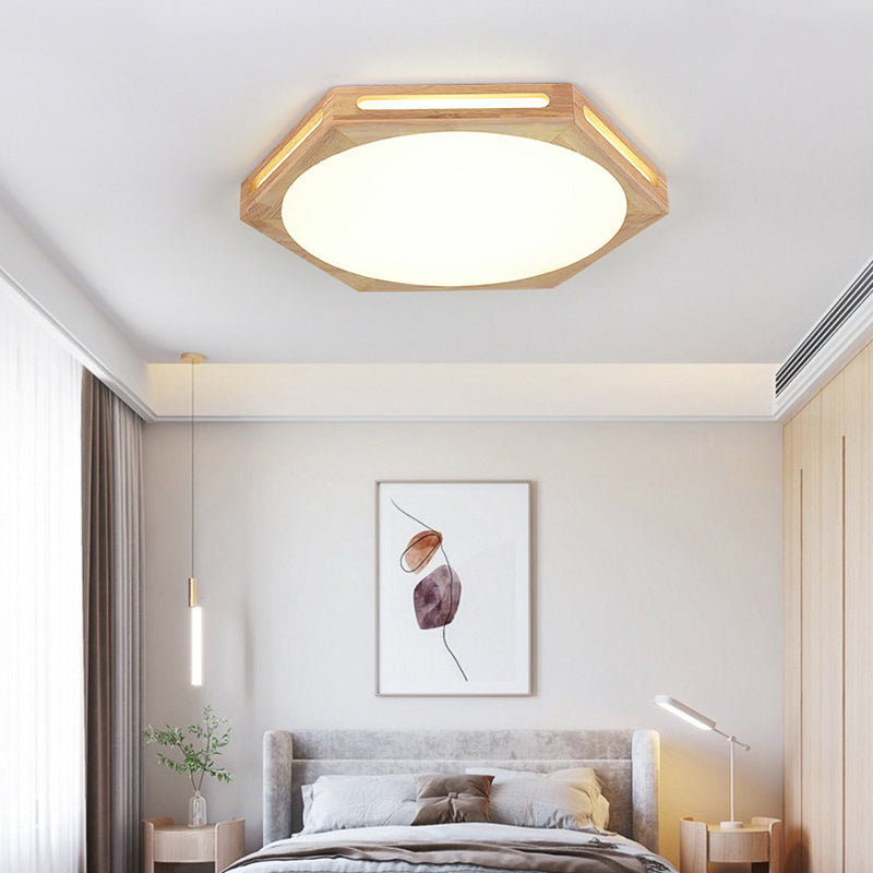 Wood Geometric Shape Flush Ceiling Light Modern 1 Light Flush Light Fixtures in Brown